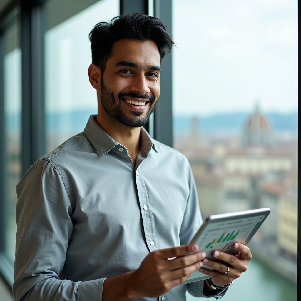 Persona che analizza risultati di simulazione finanziaria su tablet